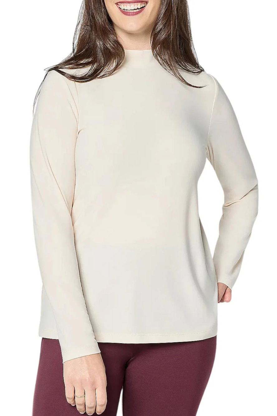 Dennis Basso Women's Italia Knit Long Sleeve Top Vanilla - Regular